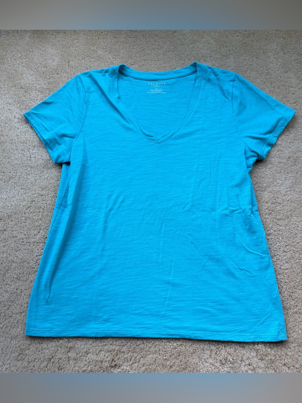 Talbots Women’s Turquoise Blue Slub Knit V-Neck Tee Shirt - Size L Petite - VGUC